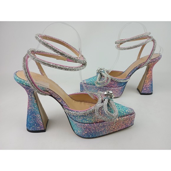 Mach & Mach Women's Galaxy Glitter Double Bow Platform Pumps Heels Size 37.5 - Picture 4 of 6
